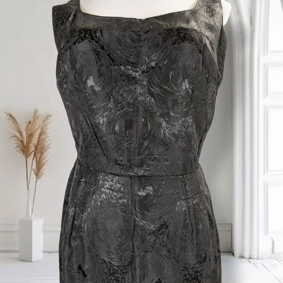 Vintage 60s Jacquard Cocktail Formal Maxi Dress Size 6 Black Fitted Bombshell - Picture 7 of 15